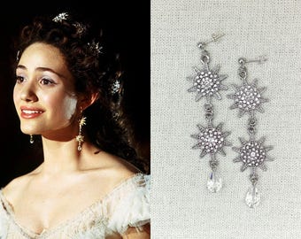 Christine Daae Phantom of the Opera Silver Crystal Star Earrings