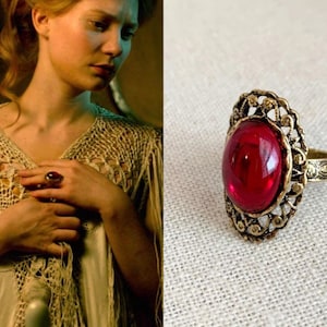 Edith Cushing Crimson Peak Ruby Oval Antique Gold Filigree Ring Lucille Sharpe