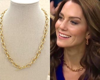 Kate Middleton 18k Gold Plated Oval Chain Necklace Toggle Clasp