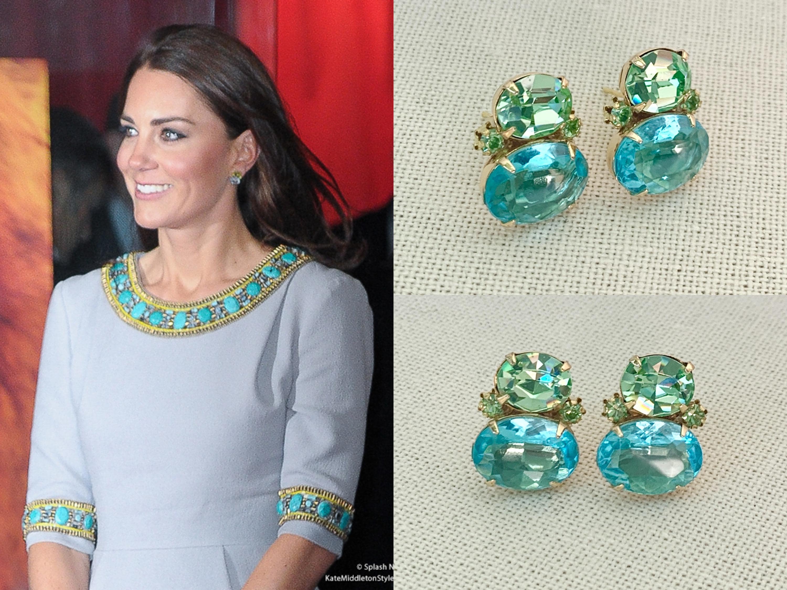 Kate Middleton Peridot Light Aquamarine Blue Faceted Glass