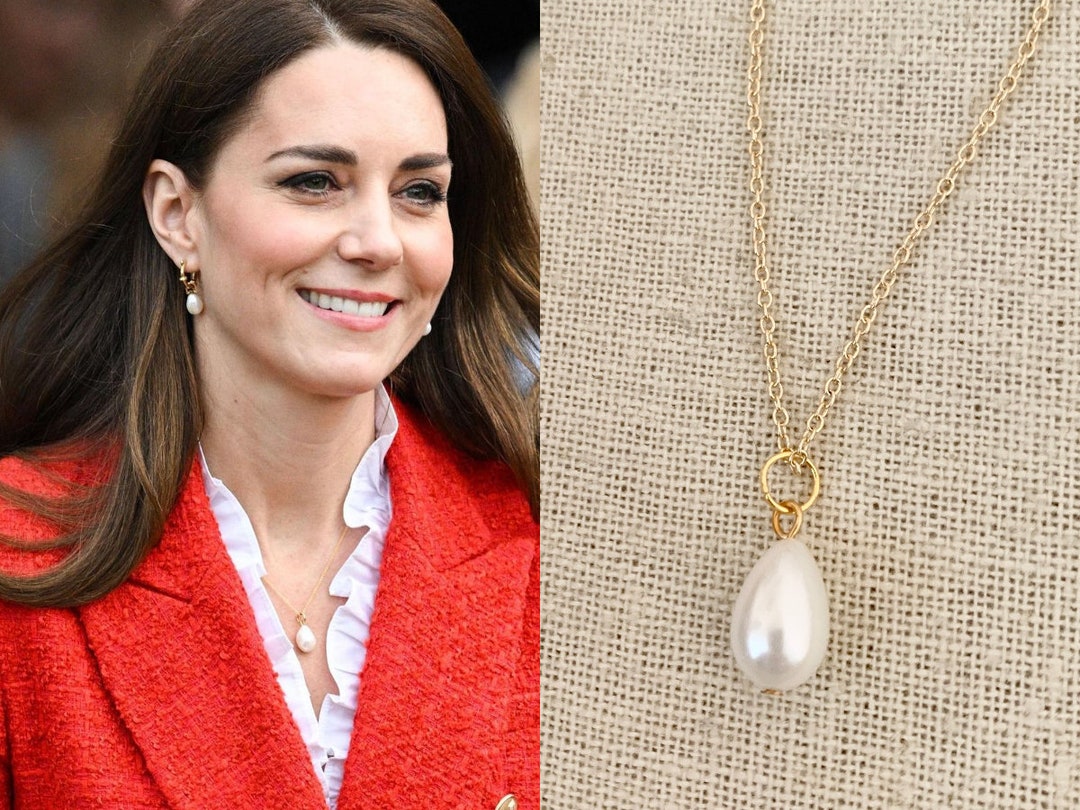 Kate Middleton White Glass Pearl Teardrop Gold Chain Necklace - Etsy
