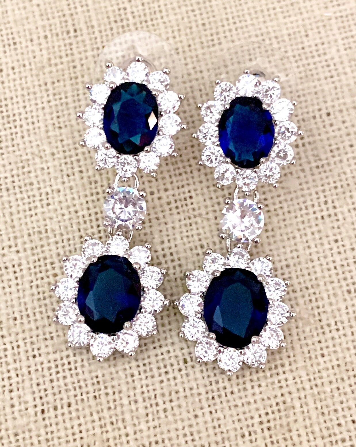 Kate Middleton Sapphire Glass Oval Stones Silver Plated Brass - Etsy