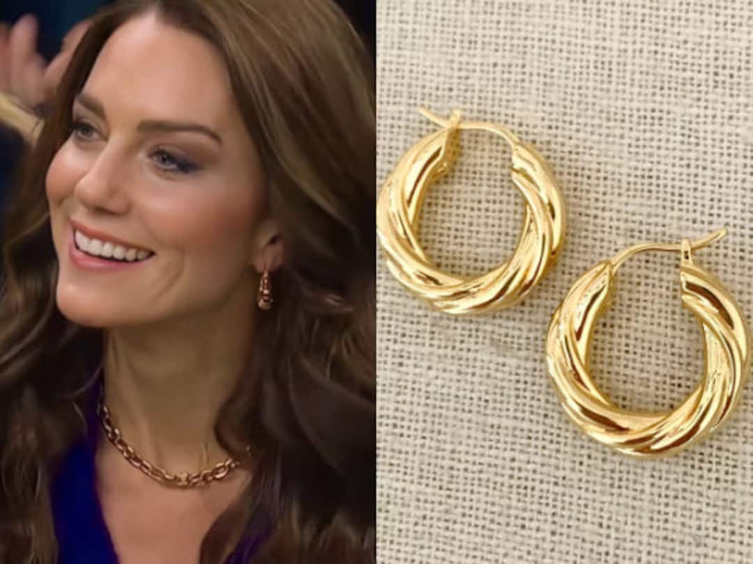 Kate Middleton 14k Gold Plated Brass Thick Twisted Huggie Hoop Earrings
