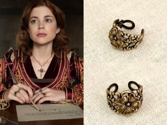 Catherine of Aragon Spanish Princess Antique Brass Flower Floral Filigree Statement Band Ring Tudors Renaissance