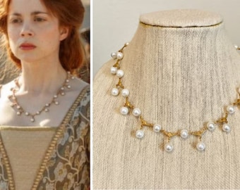 Catherine of Aragon White Pearl Filigree Swag Necklace