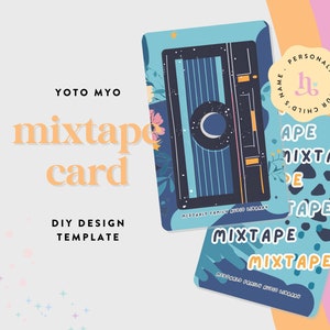Etiqueta para tarjeta con mixtape para hacer tu propia Yoto MYO, imprimible para hacer tú mismo, Yoto para niños, descarga instantánea, plantilla para hacer tú mismo, para niña o niño, casete azul marino y verde azulado