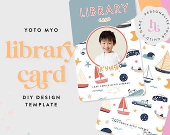 May include: A printable DIY library card template with a colorful nautical theme. The template features a place for a photo, the child's name, and the library's name. The text "PERSONALISE YOUR CHILD'S NAME" is visible in the upper right corner.