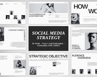 Social Media Strategy Canva Template | Minimalist Editorial Layout (1920x1080, 18 Pages, Instant Download)