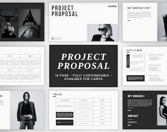 Project Proposal Canva Template | Minimalist Editorial Layout (1920x1080, 14 Pages, Instant Download)