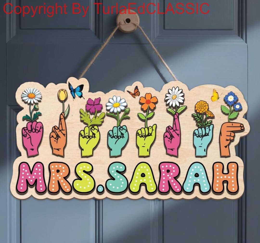 Decorating Asl Custom ASL Teacher Door Sign, Wooden Sign Language Gift for Classroom ...