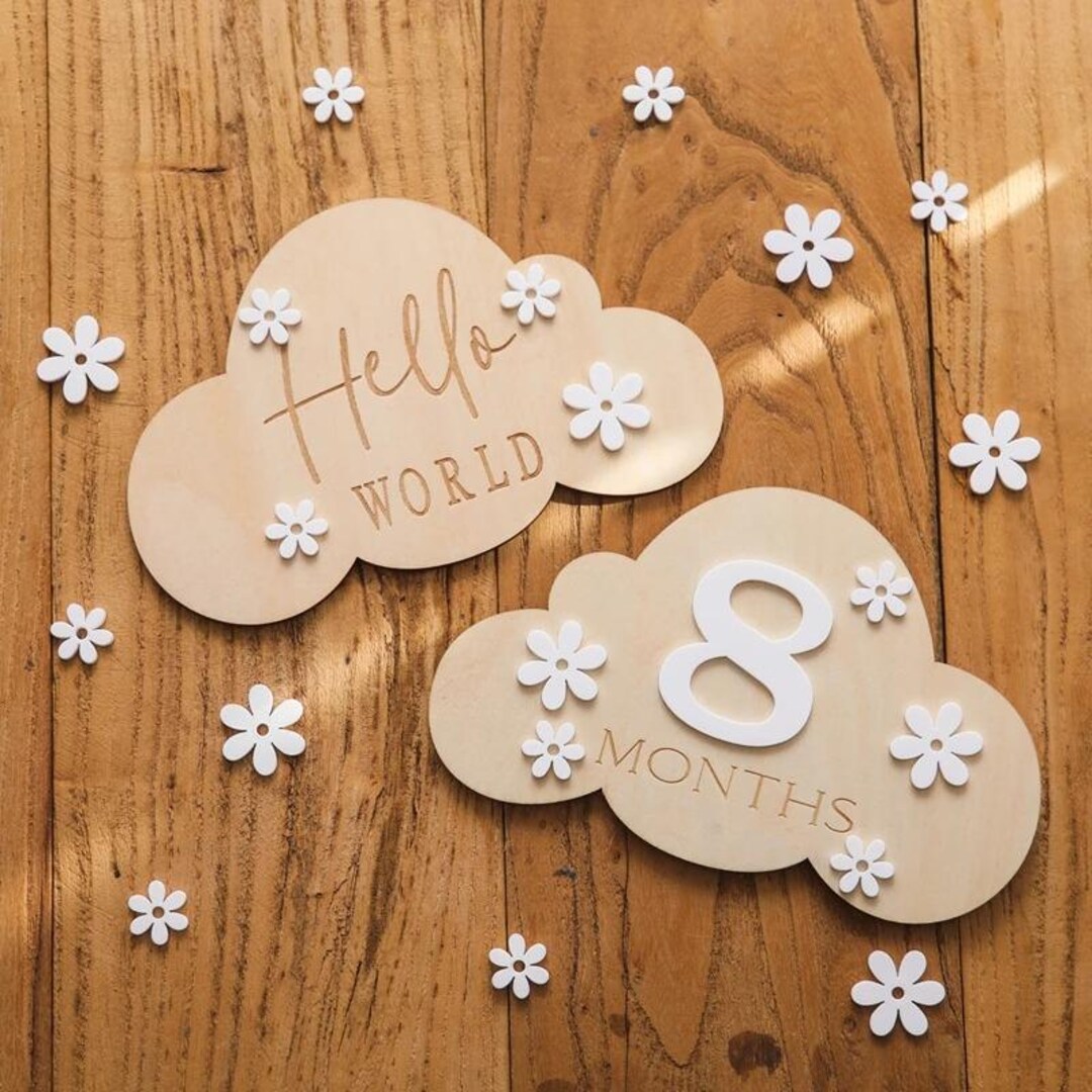 Wooden Baby Monthly Milestone Cards Cloud Shaped Newborn Record Set ...
