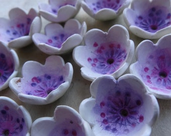 PAIR Spring Hope Blossoms handmade sculpted ceramic flower pod bead set pink purple white katy wroe -Z234