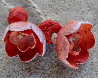 Autumn Fall harvest sculpted ceramic flower pod bead set orange sienna white handmade katy wroe -P73