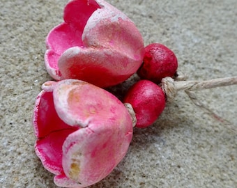 PAIR Summer pod flower bead pink fuchsia white handmade katy wroe -319