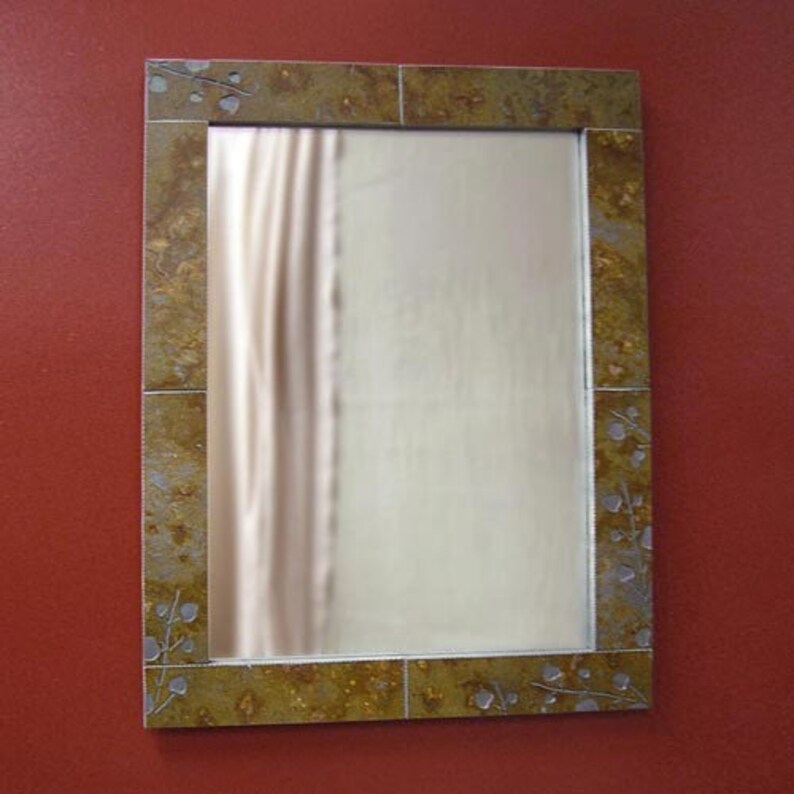 Rustic stone wall mirror with leaves etched in real slate Etsy