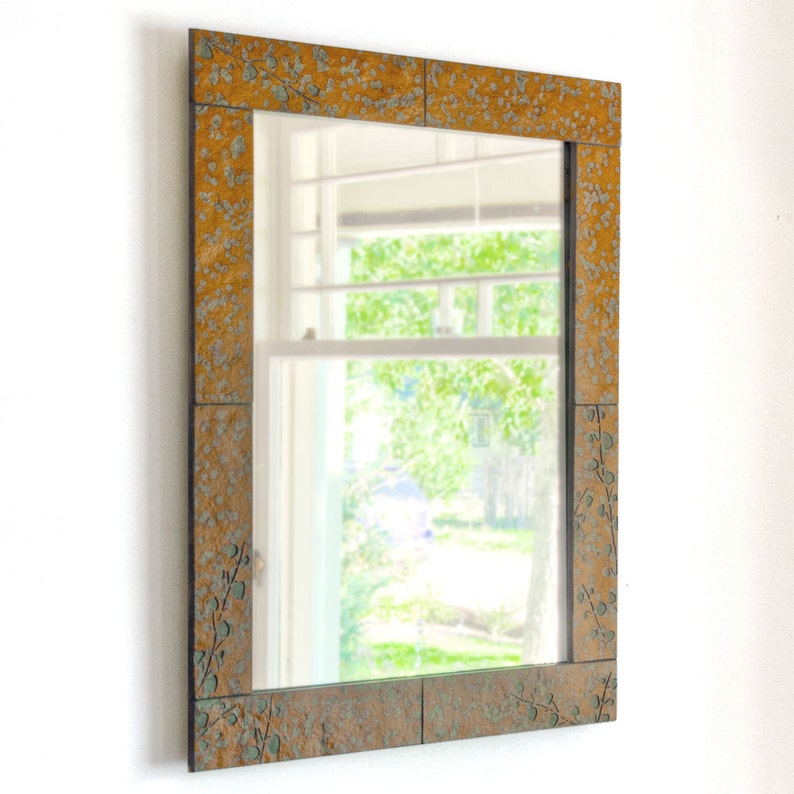 Rustic stone wall mirror with leaves etched in real slate Etsy