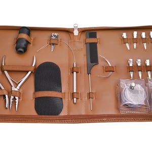 Complete Hair Extension Tool Kit – 420C Steel Pliers, Beads, Clips, Needles, Comb & Leather Case