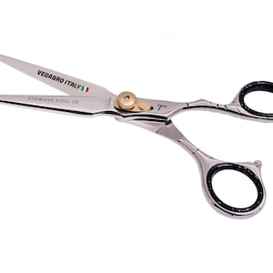 7-Inch Professional Hair Cutting Scissors – Handmade Stainless Steel Barber Shears with Adjustable Gold Screw & Finger Rest – VEGABRO Italy