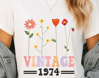 Vintage 1974 Floral Birthday T-Shirt