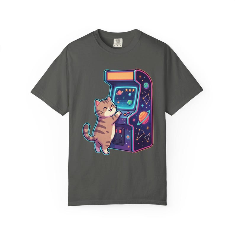 Retro Arcade Cat Gamer T-Shirt, Vintage Video Game Tee, Comfort Colors 1717 image 9