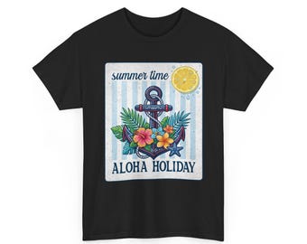 Aloha Holiday Anchor Summer Time Floral Tropical T-Shirt