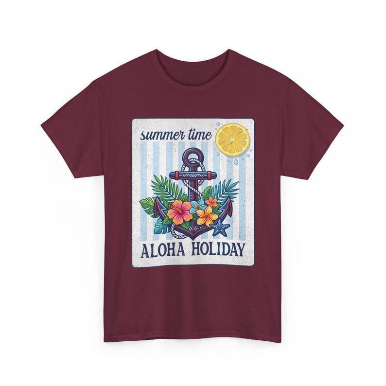 Aloha Holiday Anchor Summer Time Floral Tropical T-Shirt image 9
