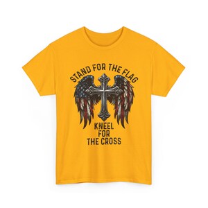 Patriotic Christian Shirt, Stand For The Flag Kneel For The Cross, American Flag Cross Wings, Faith Freedom USA Tee image 5