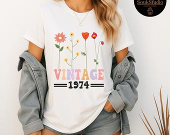 Vintage 1974 Floral Birthday Shirt: Retro 50th Birthday Gift