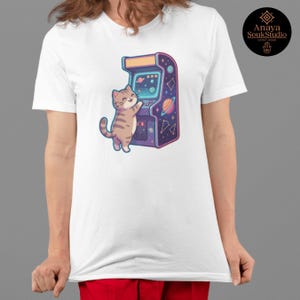 Retro Arcade Cat Gamer T-Shirt, Vintage Video Game Tee, Comfort Colors 1717 image 2