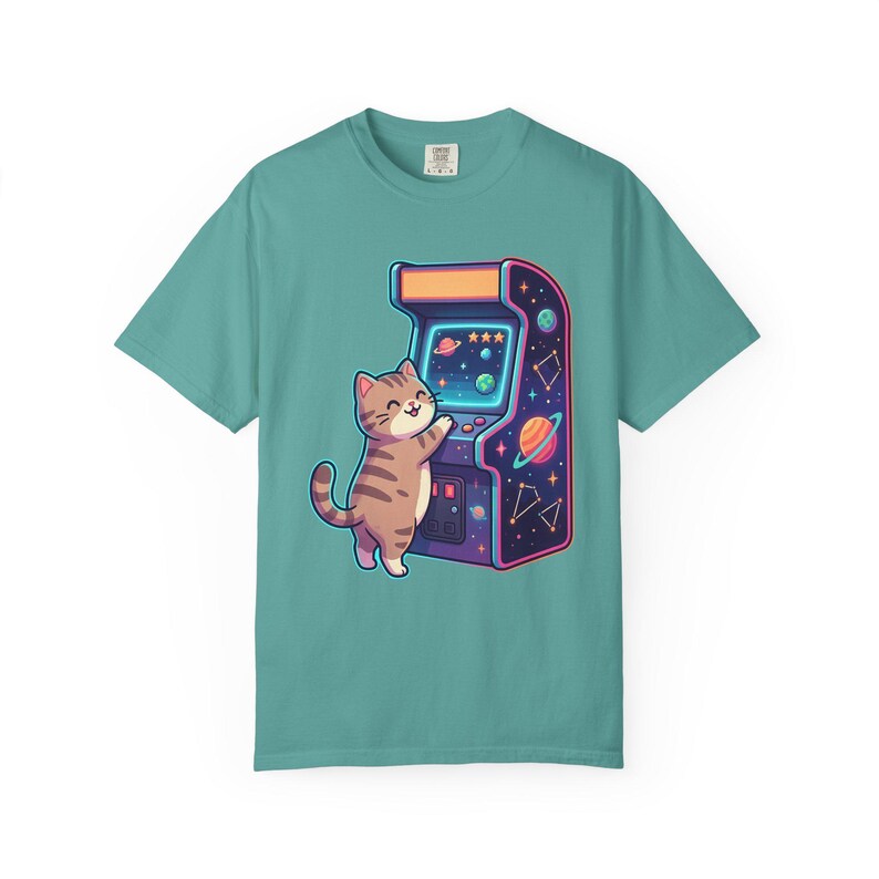 Retro Arcade Cat Gamer T-Shirt, Vintage Video Game Tee, Comfort Colors 1717 image 13