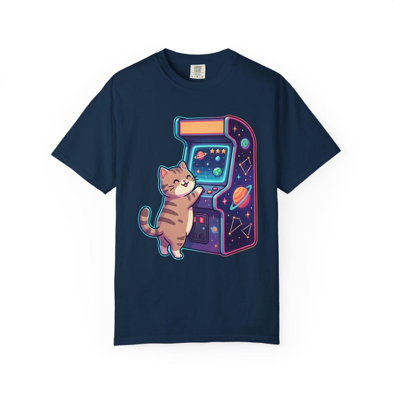 Retro Arcade Cat Gamer T-Shirt, Vintage Video Game Tee, Comfort Colors 1717 image 16
