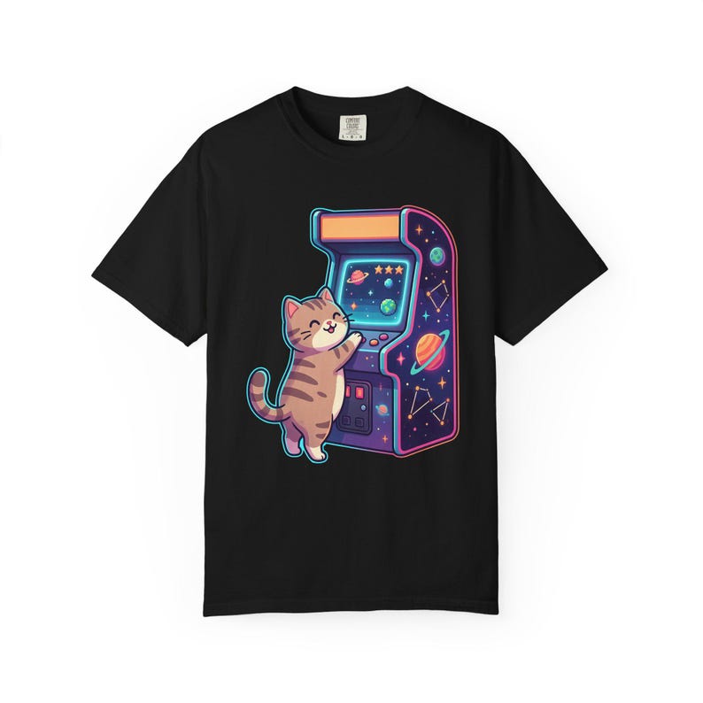 Retro Arcade Cat Gamer T-Shirt, Vintage Video Game Tee, Comfort Colors 1717 image 5