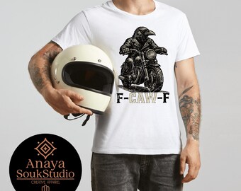 Camiseta de motociclista con cuervo, camiseta con gráfico de motocicleta gótica con cuervo