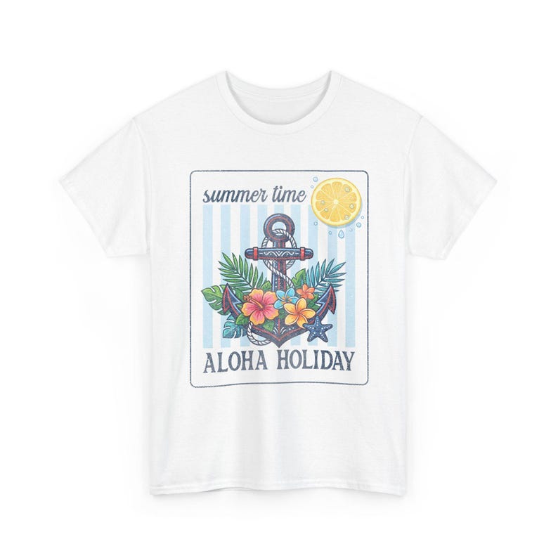 Aloha Holiday Anchor Summer Time Floral Tropical T-Shirt image 4