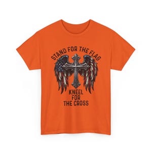 Patriotic Christian Shirt, Stand For The Flag Kneel For The Cross, American Flag Cross Wings, Faith Freedom USA Tee image 6