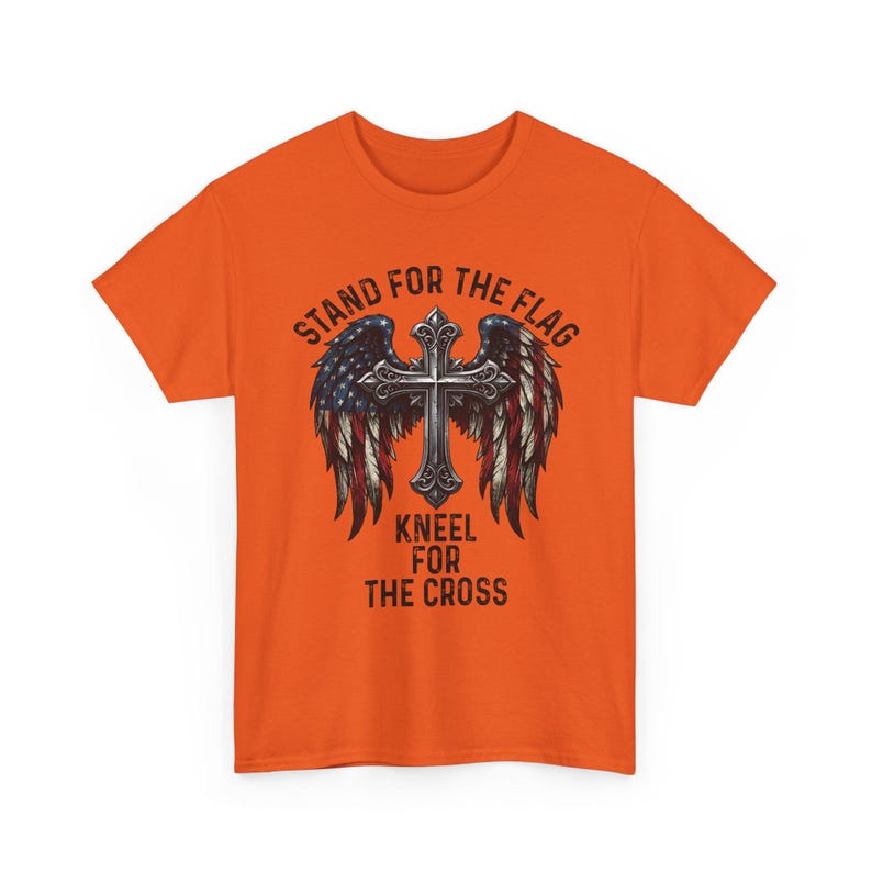 Patriotic Christian Shirt, Stand For The Flag Kneel For The Cross, American Flag Cross Wings, Faith Freedom USA Tee image 6
