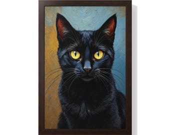 Lámina enmarcada de gato negro gótico: decoración de Halloween con temática de brujas