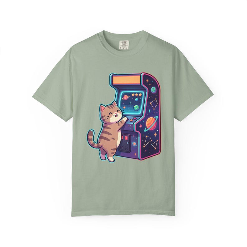 Retro Arcade Cat Gamer T-Shirt, Vintage Video Game Tee, Comfort Colors 1717 image 11