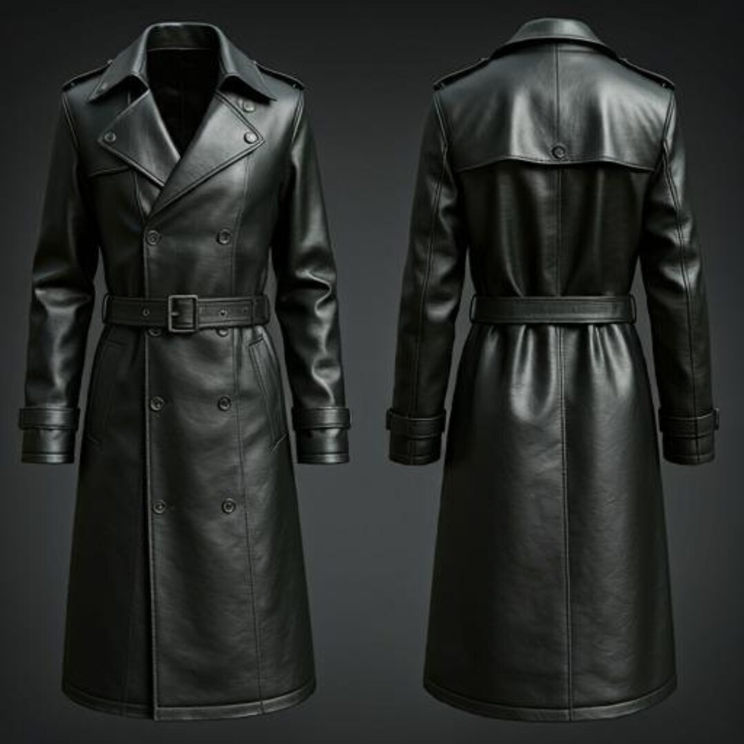Men's Gothic Black Leather Trench Coat