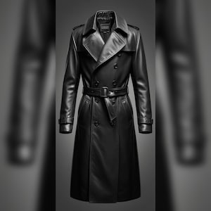 Handmade Black Men&#39;s Leather Trench Coat- Black Leather Gothic Coat- Steampunk Long Coat- Gothic Leather Halloween Costume Men- Gift For Him