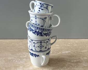 Conjunto de 5 xícaras com estampa de cebola | Kahla Jäger | Utensílios de mesa estilo casa de campo | Xícara de porcelana para café e expresso | Estampa floral azul cobalto