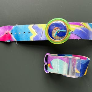 Pop SWATCH Watch Aqua Club PWK138 I Colorful Interchangeable Textile Strap I 90s Wristwatch 1992