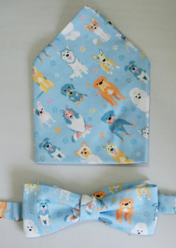 Men's Bow-tie Pocket square Set Dogs, Animals, Canine, pet, Men's gift  set
