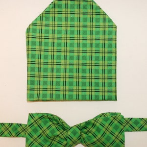 Men&#39;s Bow-Tie and Pocket Square Set  -   Green Plaid, checked, men&#39;s gift set, handmade