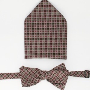 Men&#39;s Bow-Tie and Pocket Square Set -  Tiny Plaid, men&#39;s gift set, plaid design, country casual.