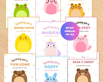 Cute Animals Valentine | 9 Printable Cards | Kids Valentine Cards | Digital Instant Download | School Class Gifts