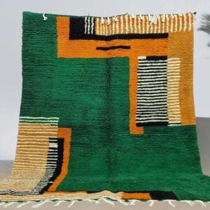 Gorgeous Beni Ourain Rug ,Moroccan Custom rugs ,Green wool Rug , Abstract Area Rug, Handmade Colorful Rug