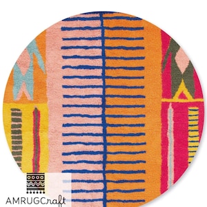 Runder Marokkanischer Teppich, Berber Teppich, Handgemacht, Wolle, Boho, Tapis Marocain