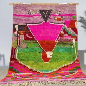Gorgeous Beni Ourain Rug -Green And Orange Rug- Emerald Green Rug - Beni Ourain Rug - Moroccan Berber Rug - Traditional Moroccan Carpet