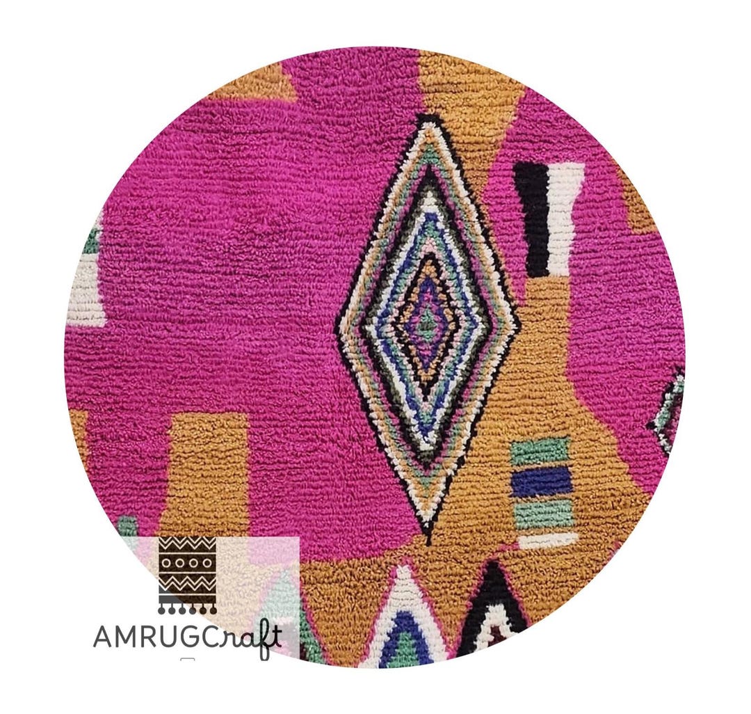 Morocco Round Rug Pattern MOROCCAN ROUND RUG, Multicolorful Berber Pouf, Round Beni Ourain Rug ...